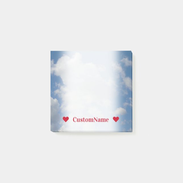 Customizable Name + White/Grey Clouds and Blue Sky Post-it Notes (Front)