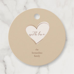 Customizable Name "With Love" Charming Brown Heart Favour Tags