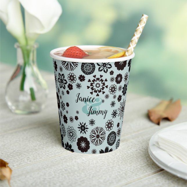 Customizable Names Cute Sage Green Floral Pattern Paper Cups (Insitu)