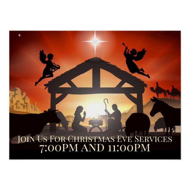 Customizable Nativity Scene Religious Christmas Poster (Front)