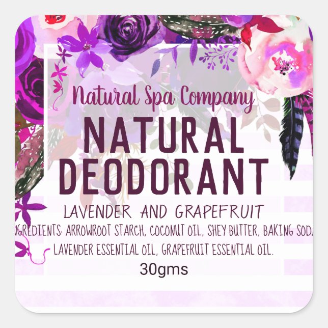 Customizable Natural Deodorant Label (Front)