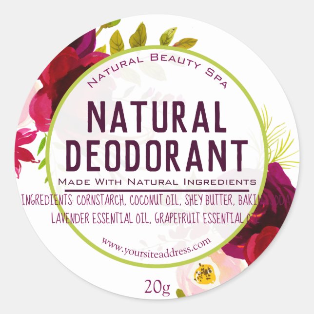 Customizable Natural Deodorant Label (Front)