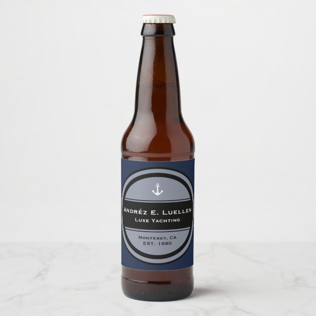 Customizable Nautical Anchor Circle Beer Bottle Label (Front)