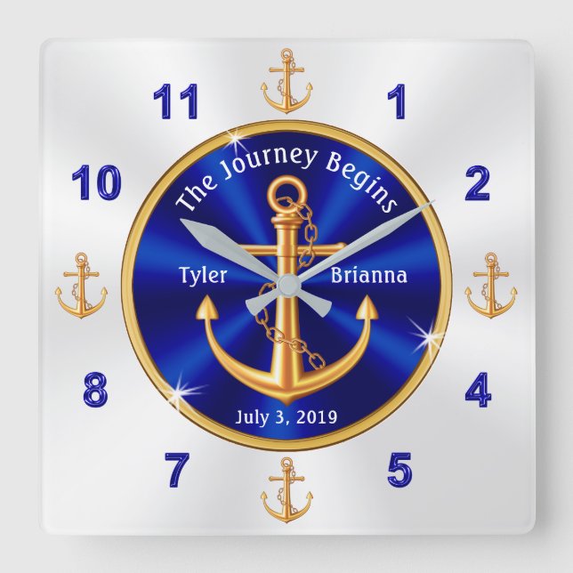 Customizable Nautical Wedding Gifts Anchor Square Wall Clock (Front)