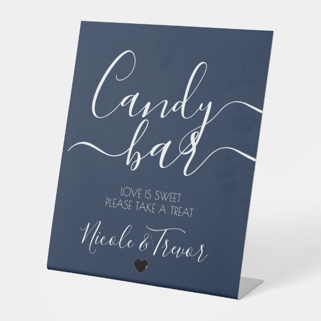 Customizable Navy Blue Candy Bar Pedestal Sign (Front)