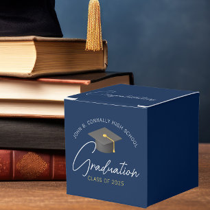 Customizable Navy Blue Modern Graduation Party Favor Box