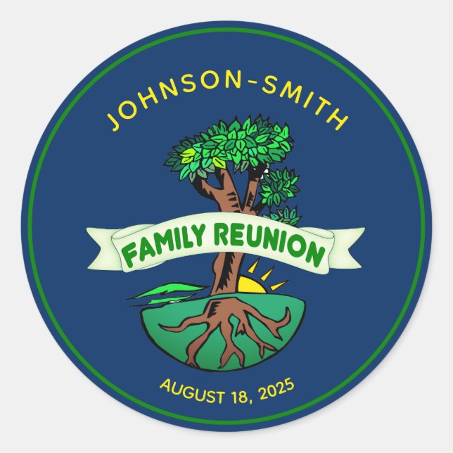 Customizable Navy Family Tree Reunion Stickers (Front)