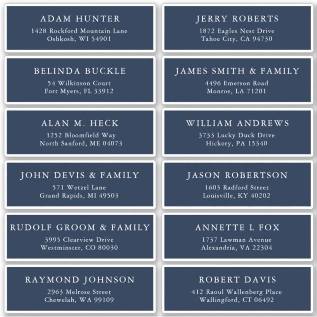 Customizable Navy wedding guest address  sticker (Front)