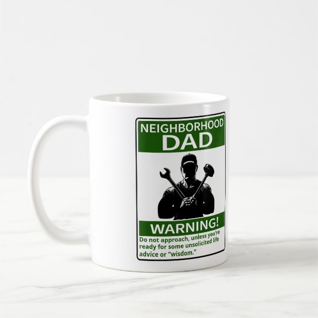 Customizable Neighbourhood Dad Warning Green Coffee Mug (Left)