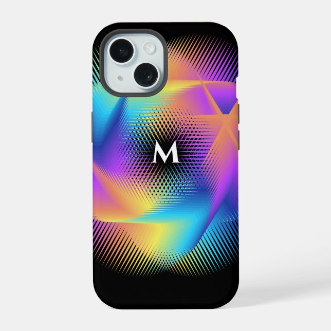 Customizable Neon Gradient Optical Illusion Design iPhone 15 Case (Back)