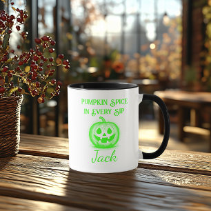 Customizable Neon Halloween - Green Pumpkin Design Mug