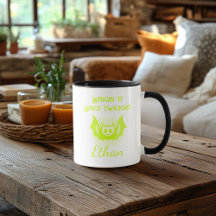 Customizable Neon Halloween Mug - Green Bat Design