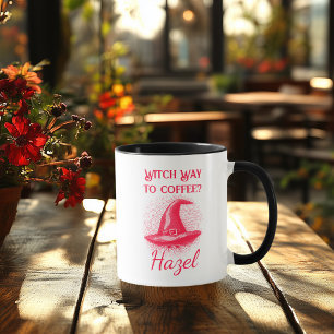 Customizable Neon Halloween - Red Witch Hat Mug