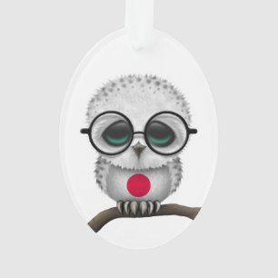 Customizable Nerdy Japanese Baby Owl Chic Ornament