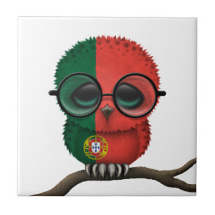 Customizable Nerdy Portuguese Baby Owl Chic Tile