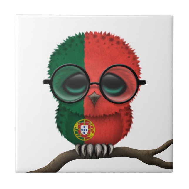 Customizable Nerdy Portuguese Baby Owl Chic Tile (Front)