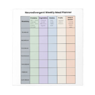 Customizable Neurodivergent Weekly Meal Planner Notepad