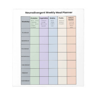 Customizable Neurodivergent Weekly Meal Planner Notepad