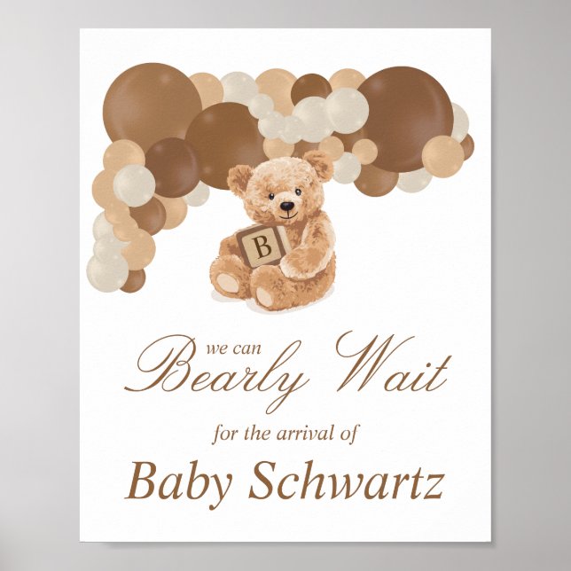 Customizable Neutral Brown Pampas Teddy Bear Sign (Front)