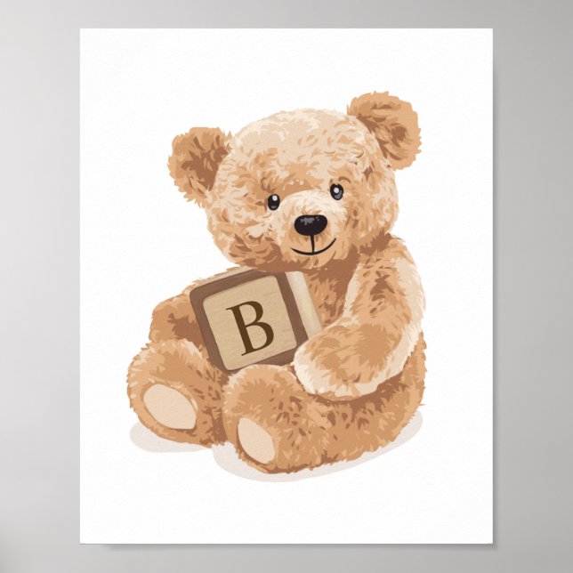 Customizable Neutral Teddy Bear with Block Poster (Front)