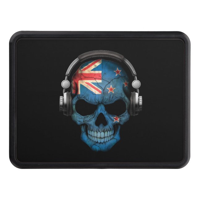 Customizable New Zealand Dj Skull with Headphones Trailer Hitch Cover (Front)