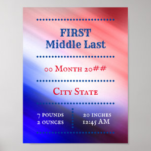 Customizable newborn baby red white blue poster