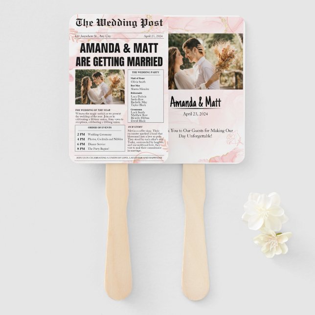 Customizable Newspaper Wedding Program Fans (Front and Back)