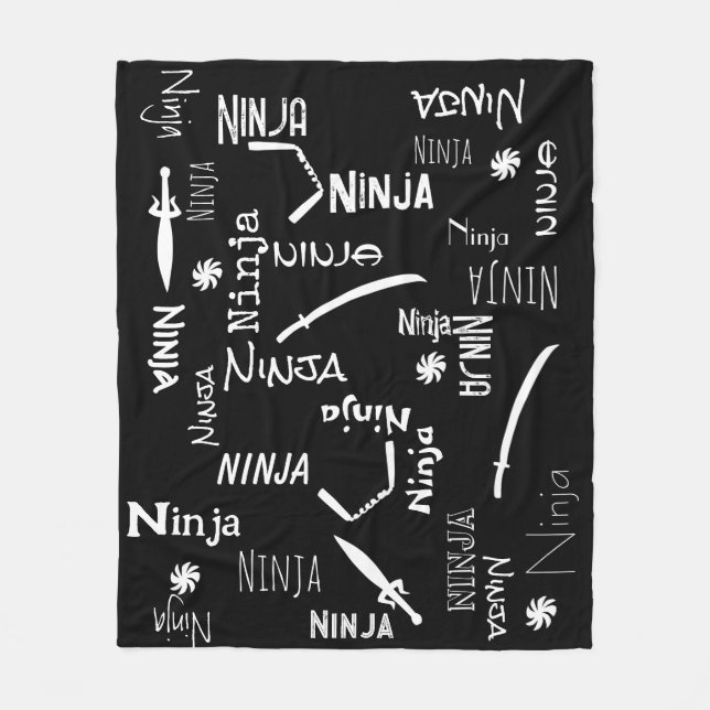 Customizable Ninja Black White Katana Pattern  Fleece Blanket (Front)