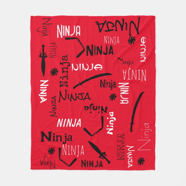 Customizable Ninja Red Black White Katana Pattern  Fleece Blanket (Front)