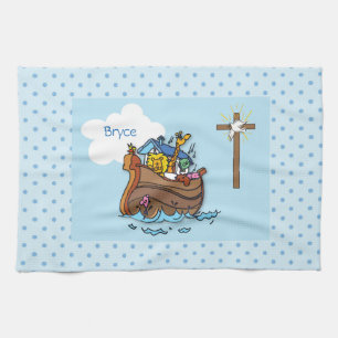 Customizable Noah’s Ark Baby Baptism, Boy Blue Kitchen Towel