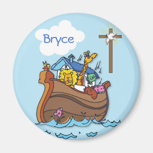 Customizable Noah’s Ark Baby Baptism, Boy Blue Magnet
