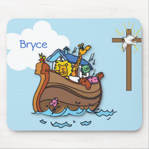 Customizable Noah’s Ark Baby Baptism, Boy Blue Mouse Pad