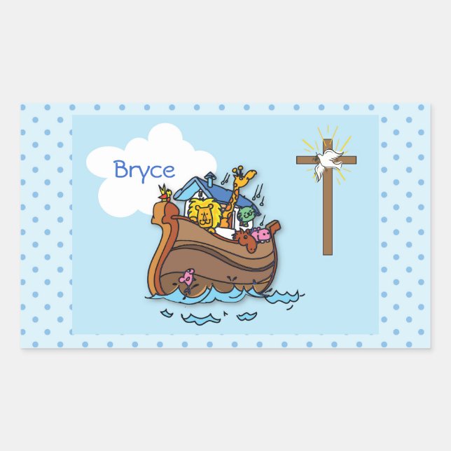 Customizable Noah’s Ark Baby Baptism, Boy Blue Sticker (Front)