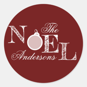 Customizable Noel Maroon Holiday Classic Round Sticker