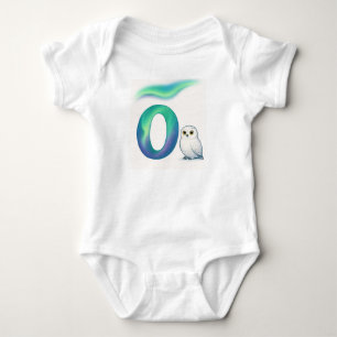 Customizable Northern Lights Letter O Snowy Owl Baby Bodysuit