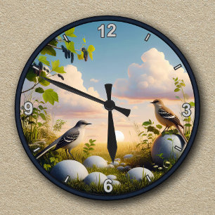 Customizable Northern Mockingbird Nature Scene  Round Clock