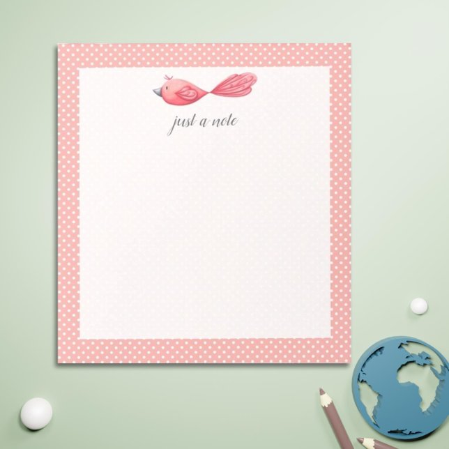 Customizable notepad with a pink bird (Cute Pink Bird Notepad for Teachers and Back to School)