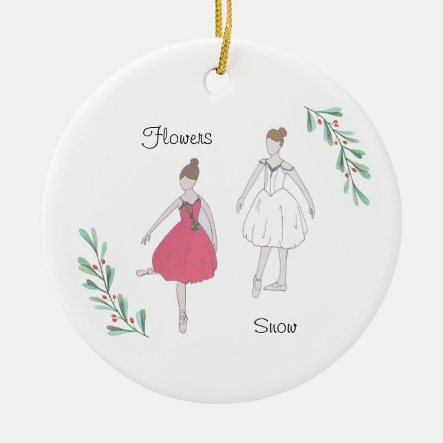 Customizable  Nutcracker Snow/Flowers Ceramic Ornament (Front)
