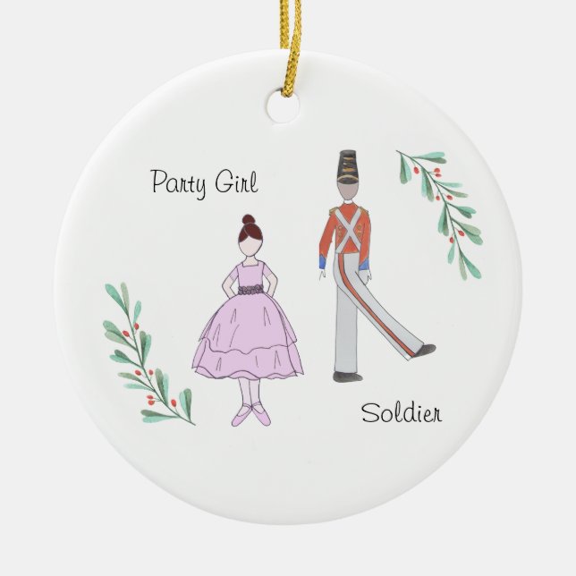 Customizable  Nutcracker Soldier/Party Girl Ceramic Ornament (Front)