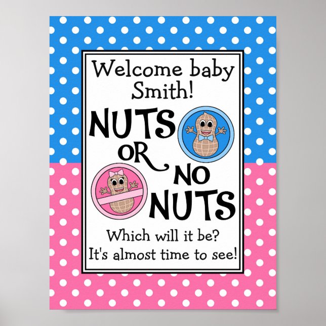 Customizable Nuts or No Nuts gender reveal poster (Front)