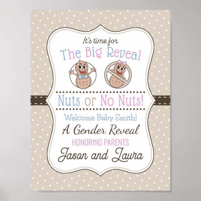 Customizable Nuts or No Nuts gender reveal poster (Front)