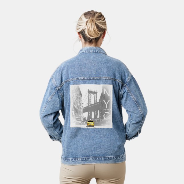 Customizable Nyc Yellow Taxi Brooklyn Womens Denim Jacket (Model)