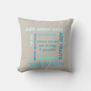 Customizable oat teal chalkboard wordcloud add tag throw pillow