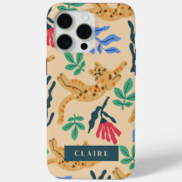Customizable Ocelot Cat & Matisse Leaves  iPhone 15 Pro Max Case
