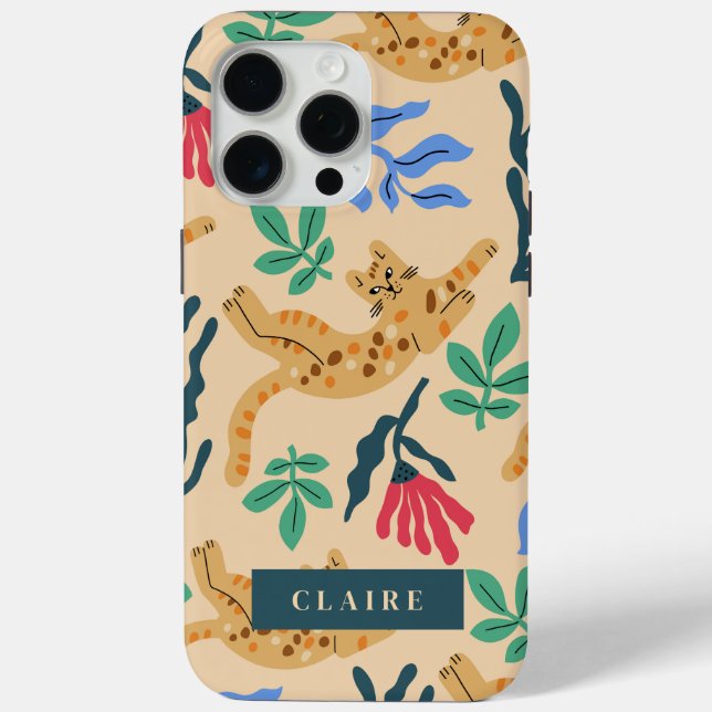 Customizable Ocelot Cat & Matisse Leaves  Case-Mate iPhone Case (Back)