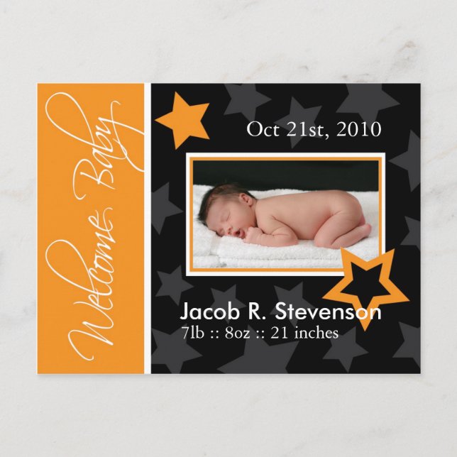 Customizable October Baby Birth Announcement Postcard (Front)