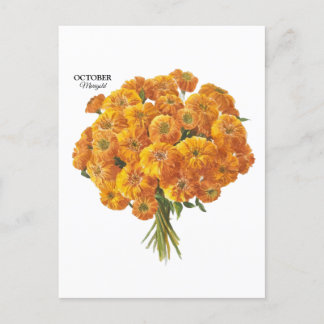 Customizable October Marigold Birthday Gift Postcard