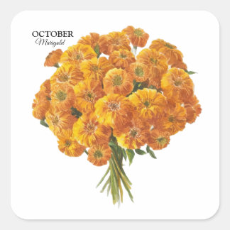 Customizable October Marigold Birthday Gift Square Sticker