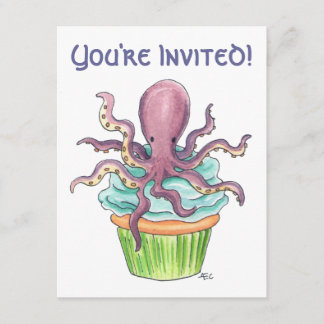 Customizable Octopus Cupcake Birthday Invite