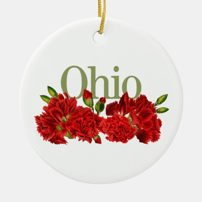 Customizable Ohio Ornament with Carnations (Front)